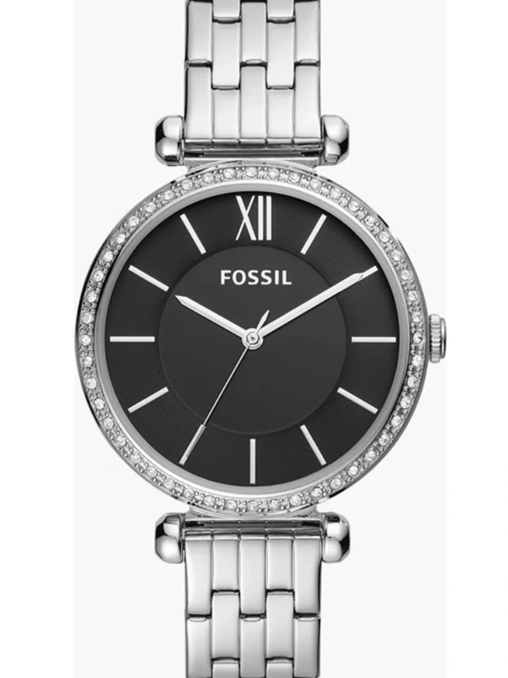 Fossil Women's Silver Stainless Steel Watch with Black Dial